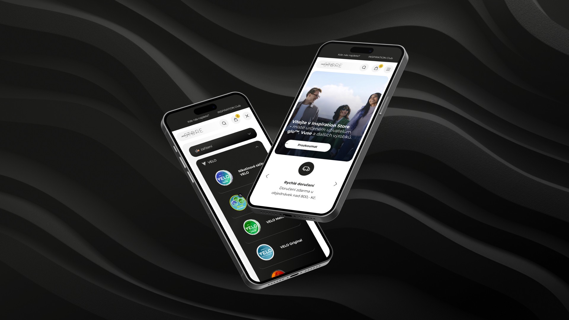 Dva telefony zobrazující návrh pro BAT Inspiration Store