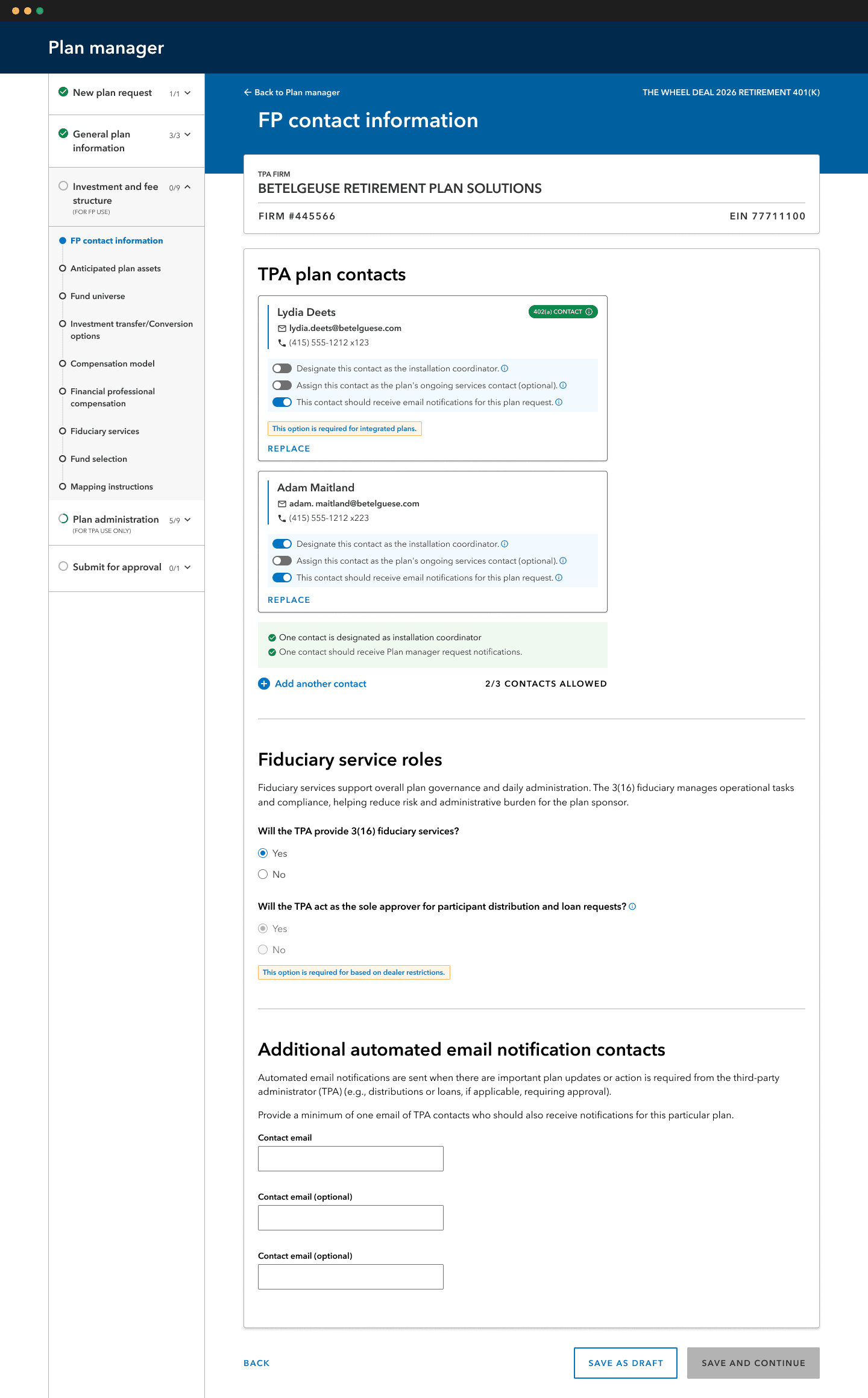 FP contact page with 402(a) contact predetermined fo users