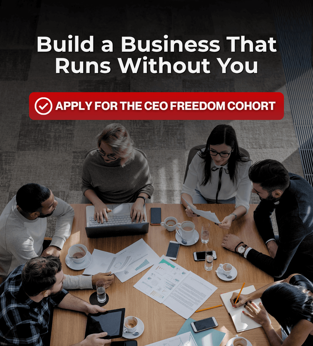Business team operating within structured systems reflecting CEO Freedom OS approach to scalable, independent growth