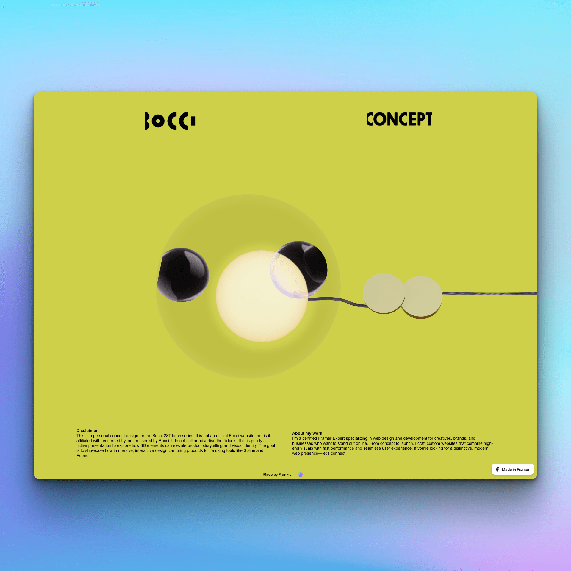 Screenshot of the website where the 3D Lamp is displayed from another perspective