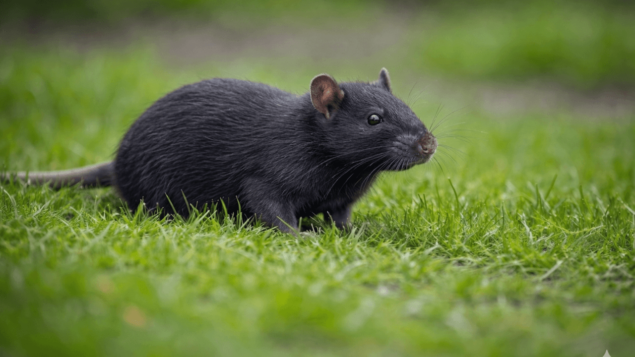 Rat noir dans l'herbe verte