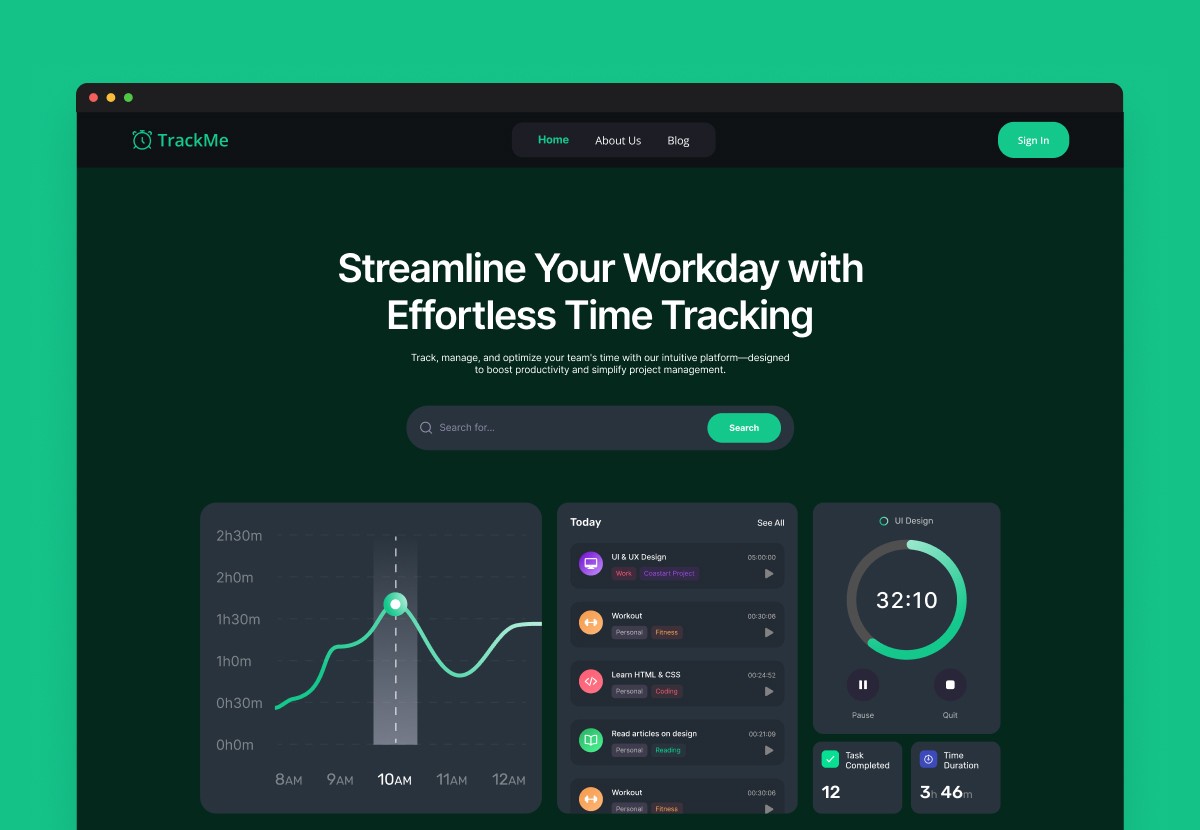 Time tracker SaaS landing page