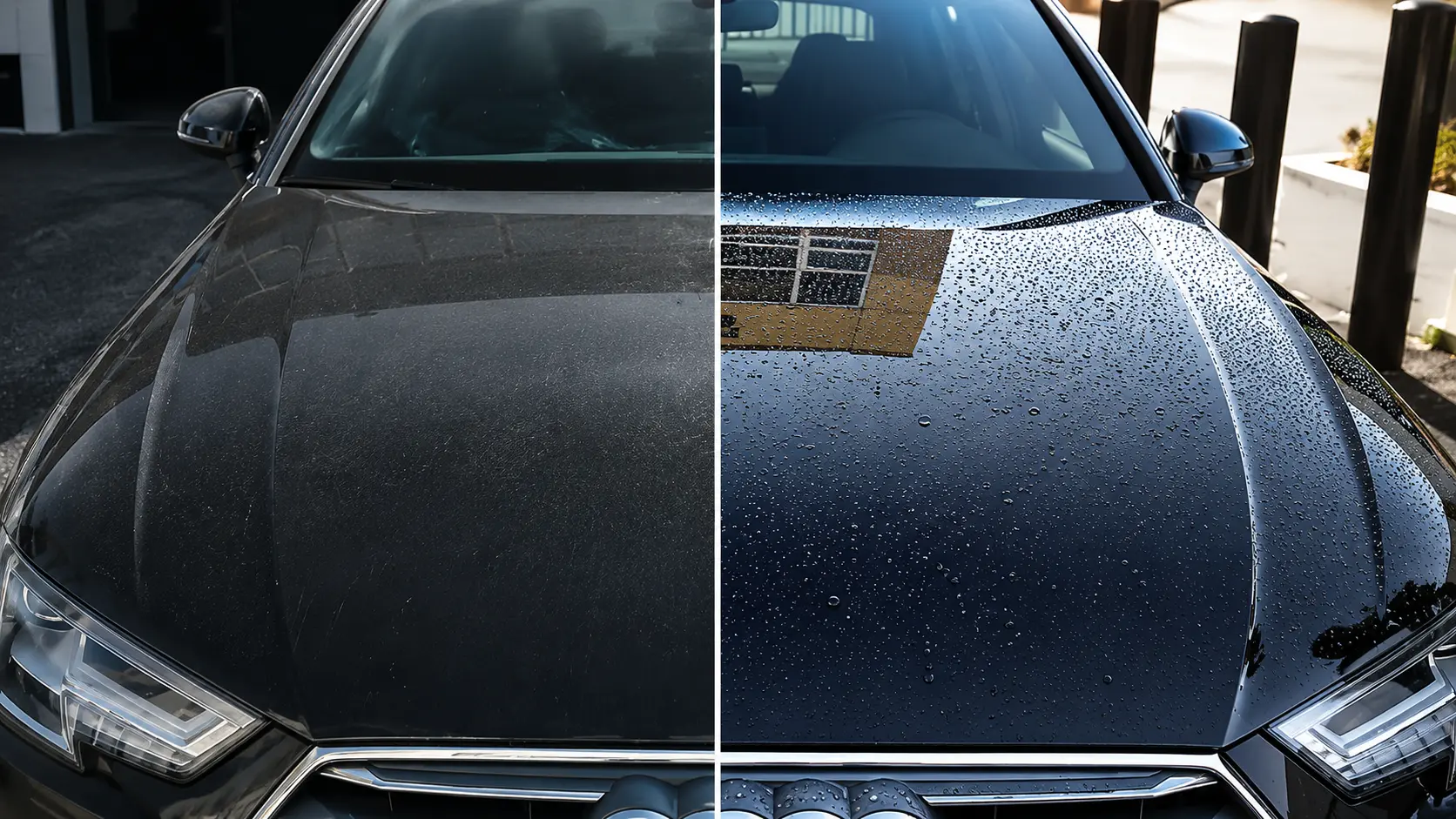 Ceramic coating application giving a car a high-gloss, hydrophobic finish