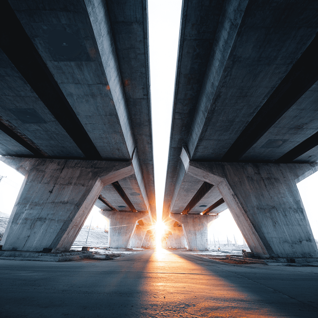 Sunset under a highway bridge with Smartcycle soffit installed.