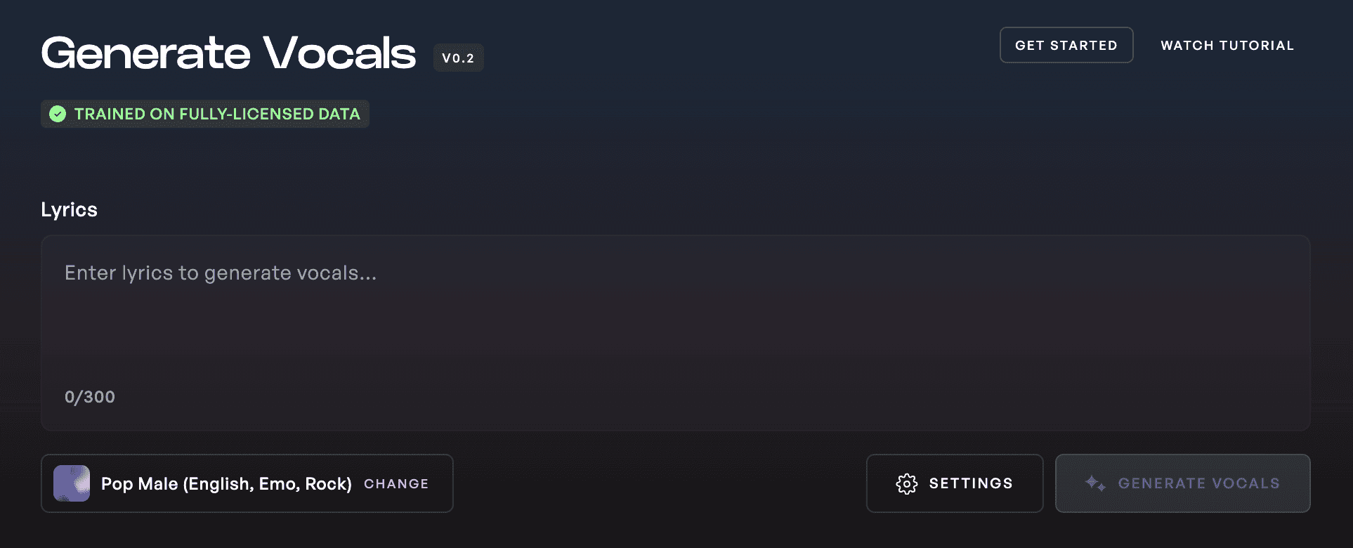 The Kits AI Generate Vocals page