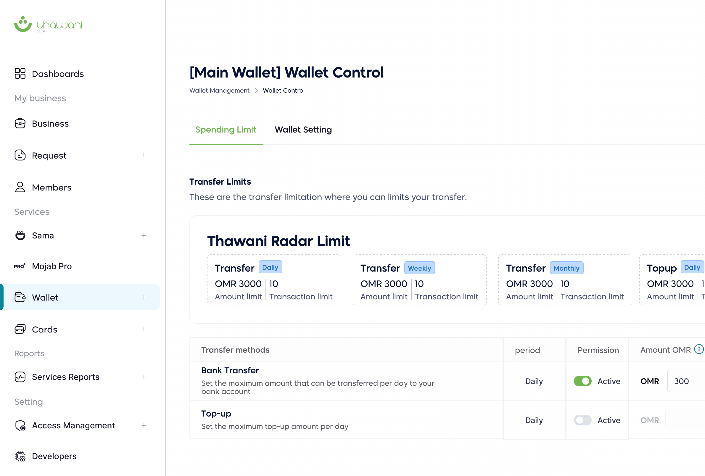 Business Wallet & Transfers