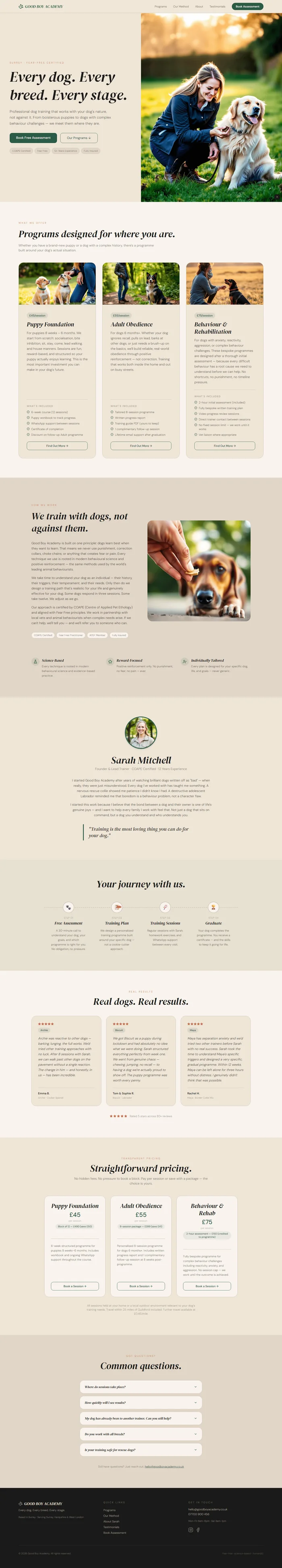 Dog trainer website prompt screenshot