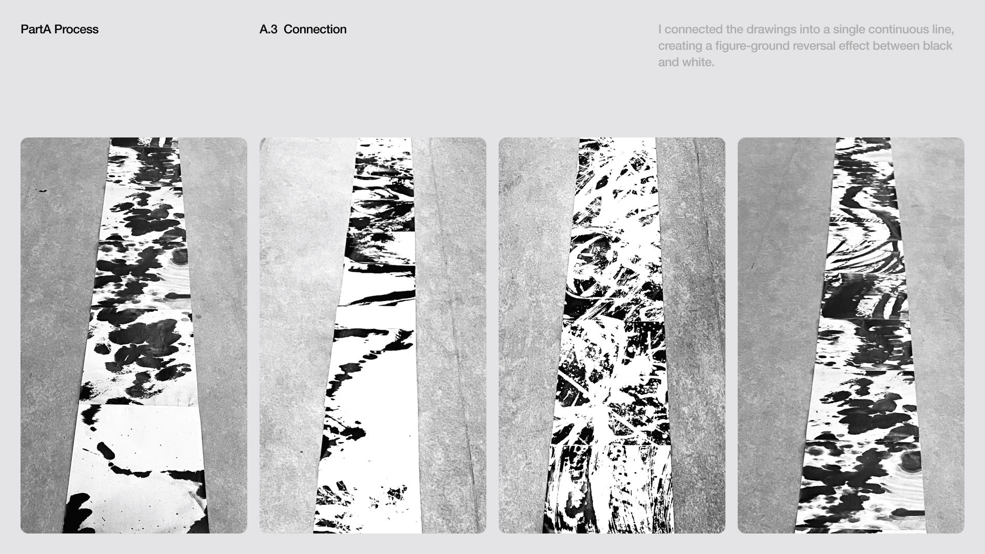 I connected the drawings into a single continuous line, creating a figure-ground reversal effect between black and white.