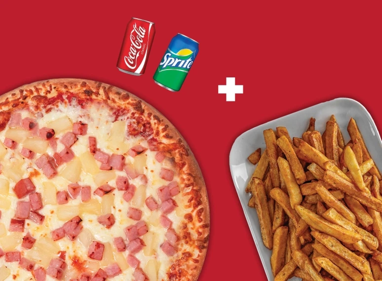 Pizza Moyenne + Frites et 2 Boissons