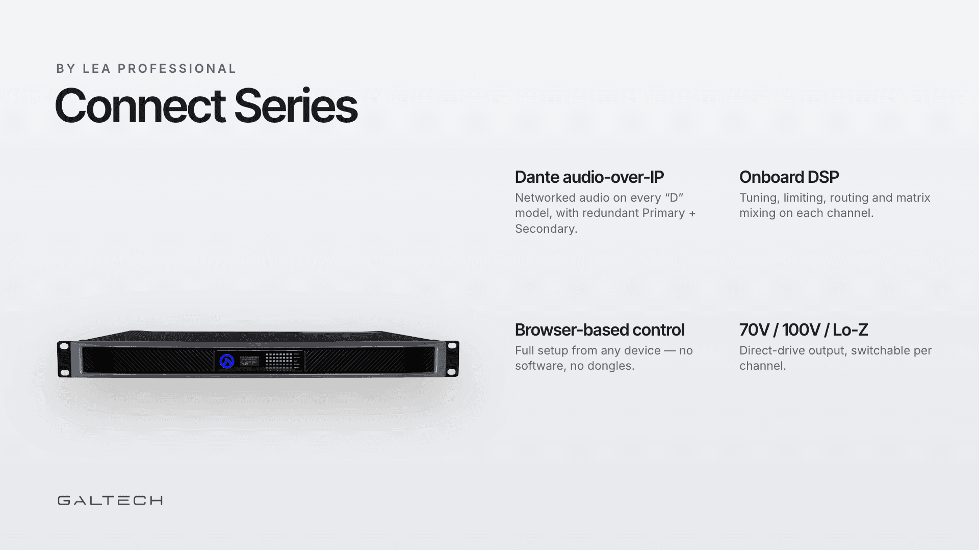 LEA Connect Series — Dante, DSP, browser control, 70/100V