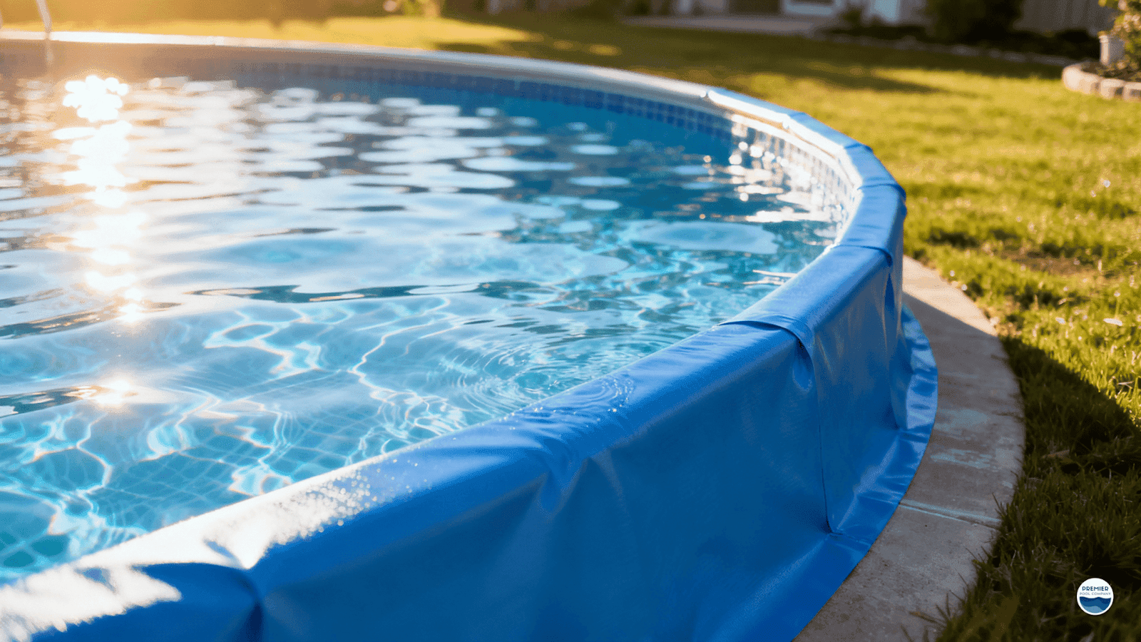 Beautifully maintained vinyl pool with crystal-clear water, showing the results of proper vinyl pool liner care.