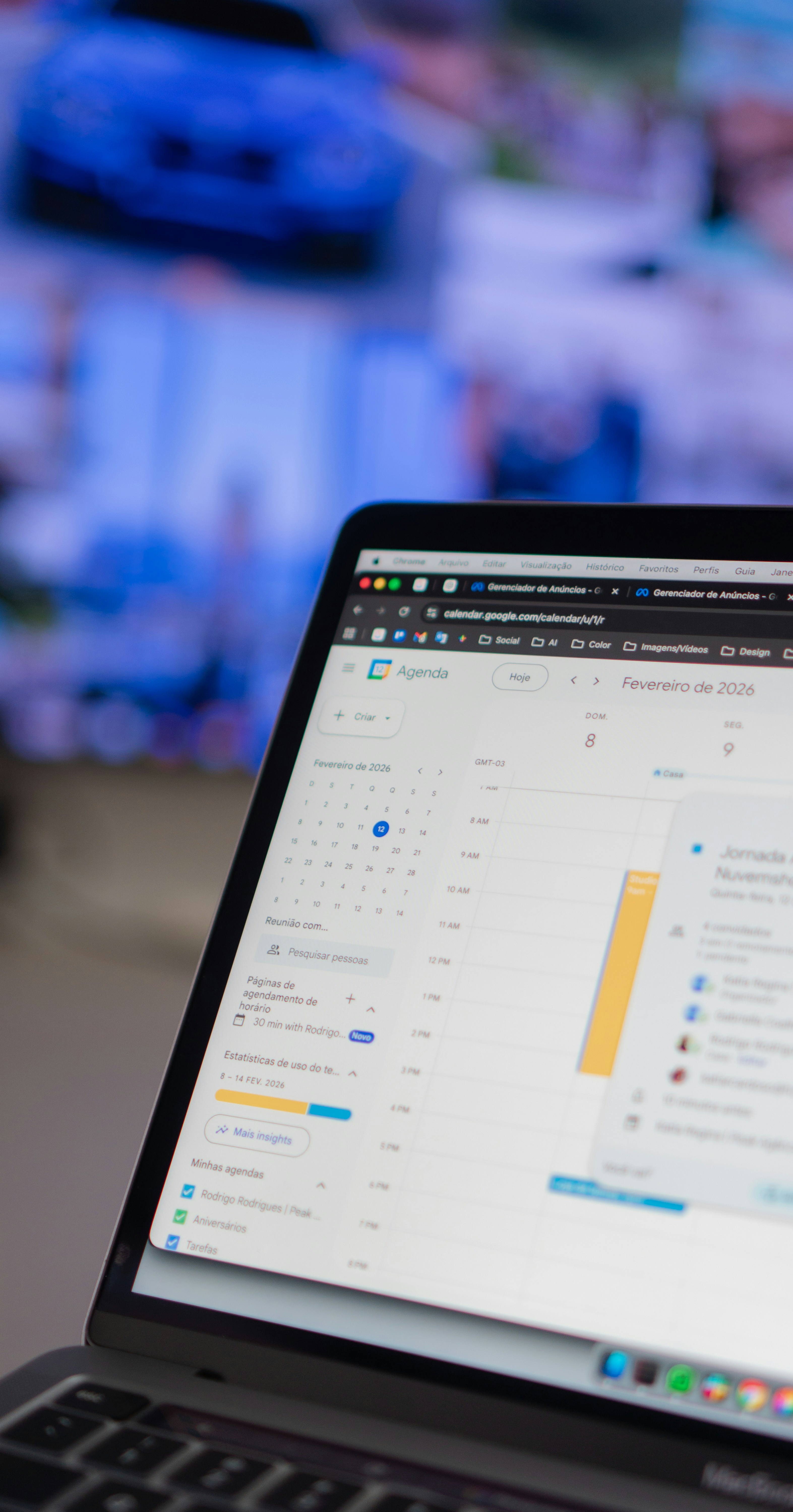 Laptop screen displaying a calendar and schedule.