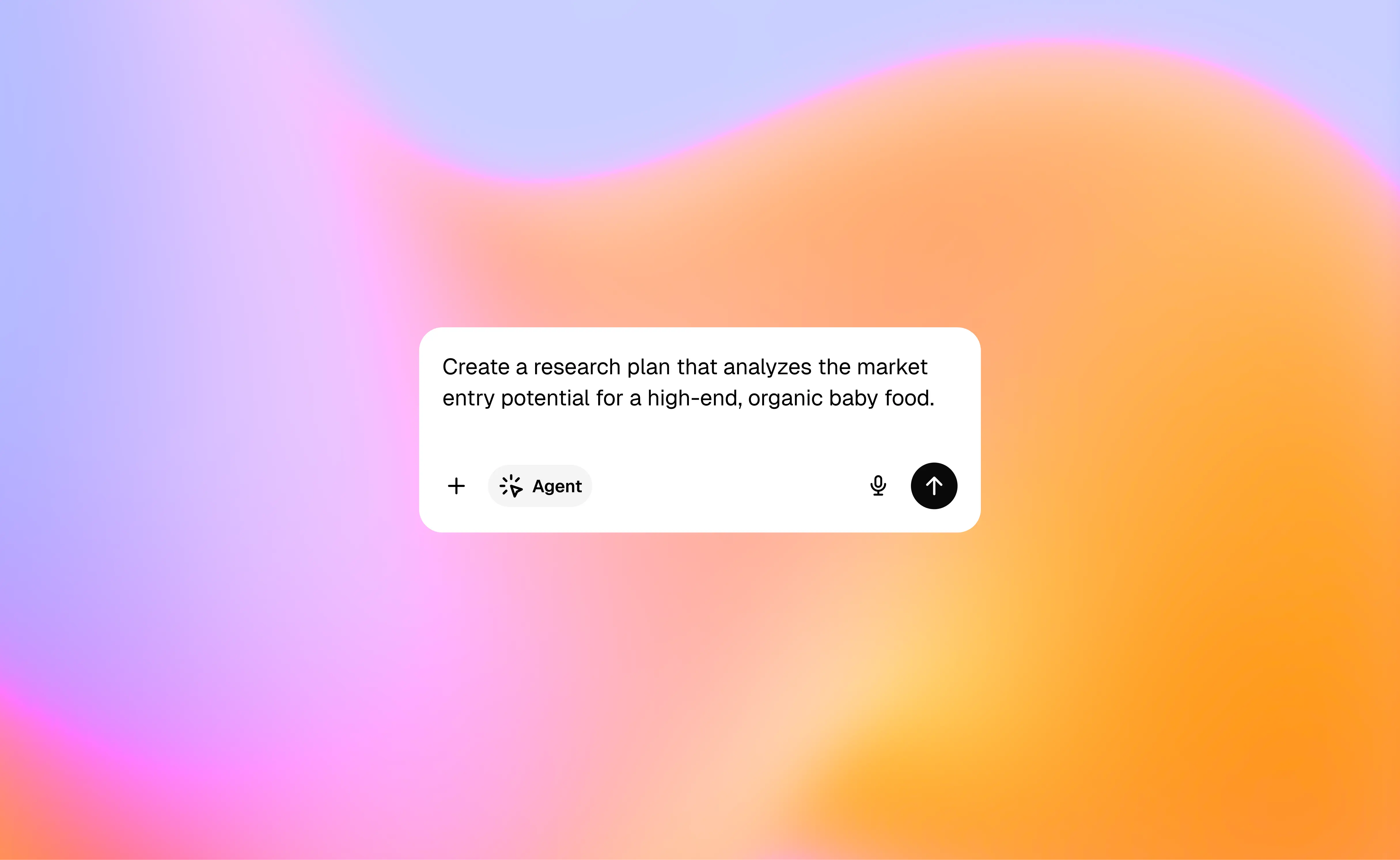 A clean software interface showing an AI agent prompt component on a blue gradient background.