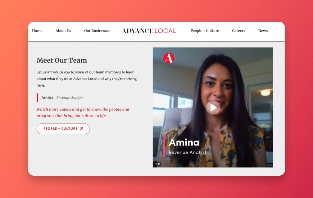career page with employee video