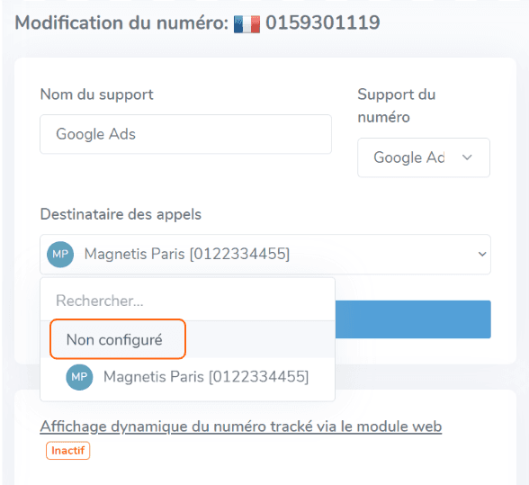 Configuration du destinataire