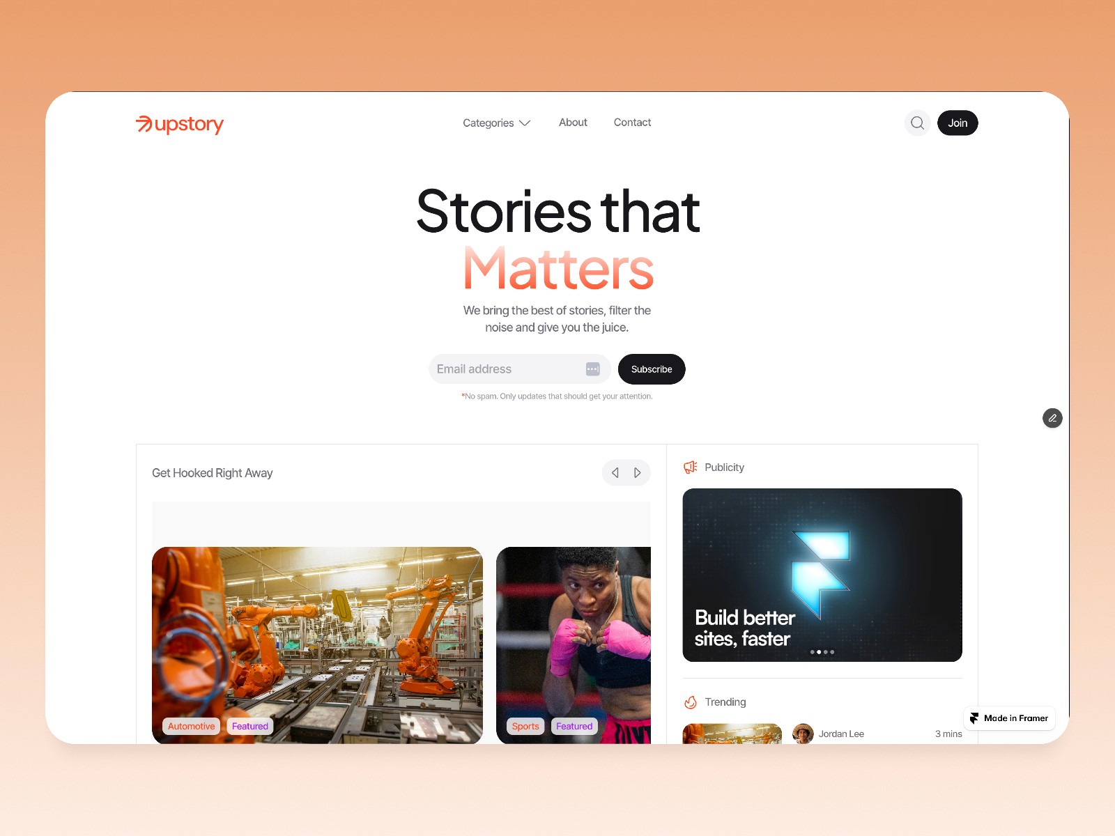 Upstory — 极简现代博客媒体网站设计灵感