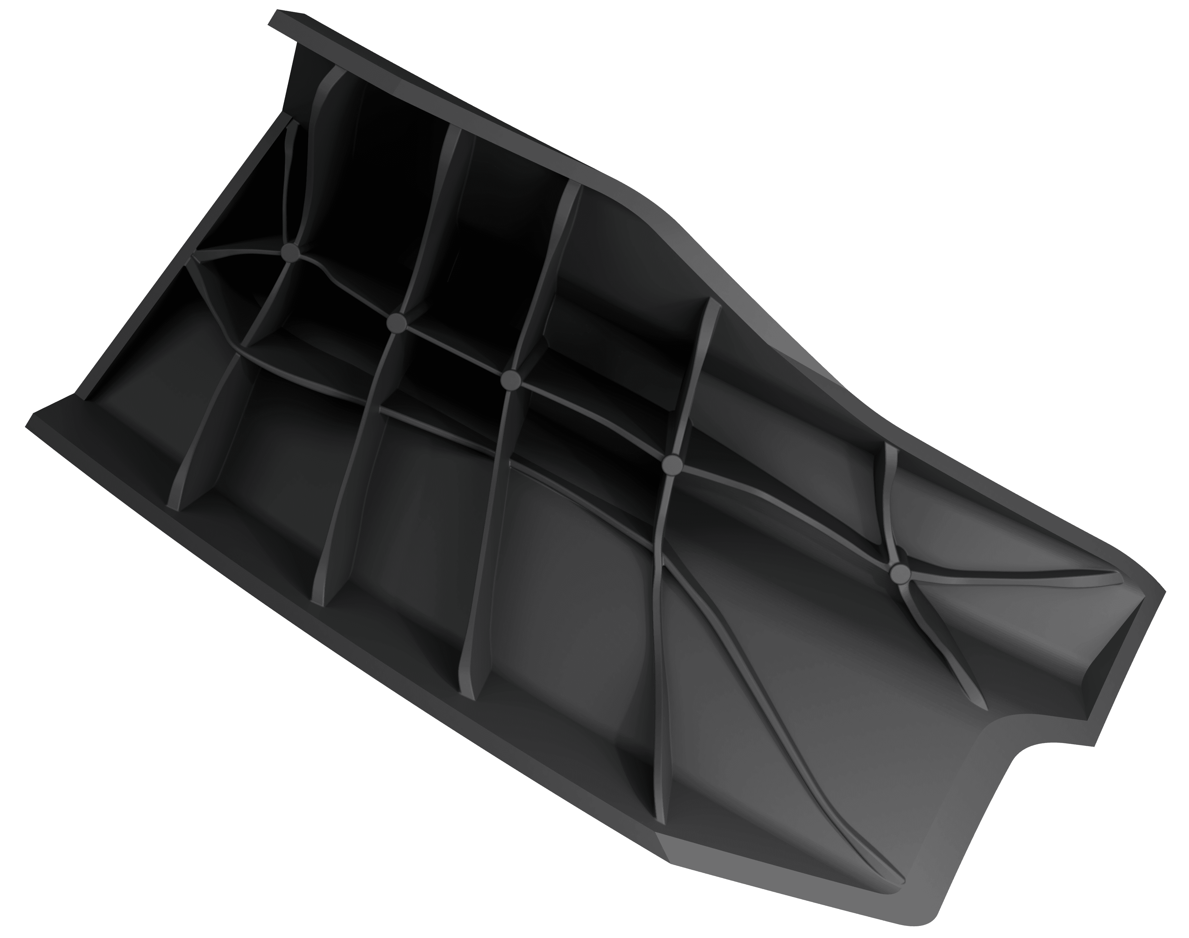 Kunststoffbauteil in schwarz mit bionsichen Rippen