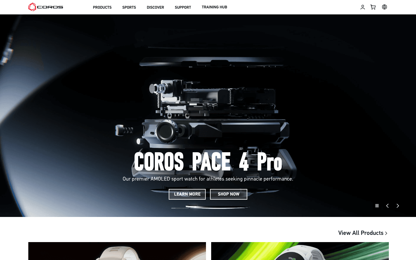 COROS watches homepage featuring the PACE 4 Pro