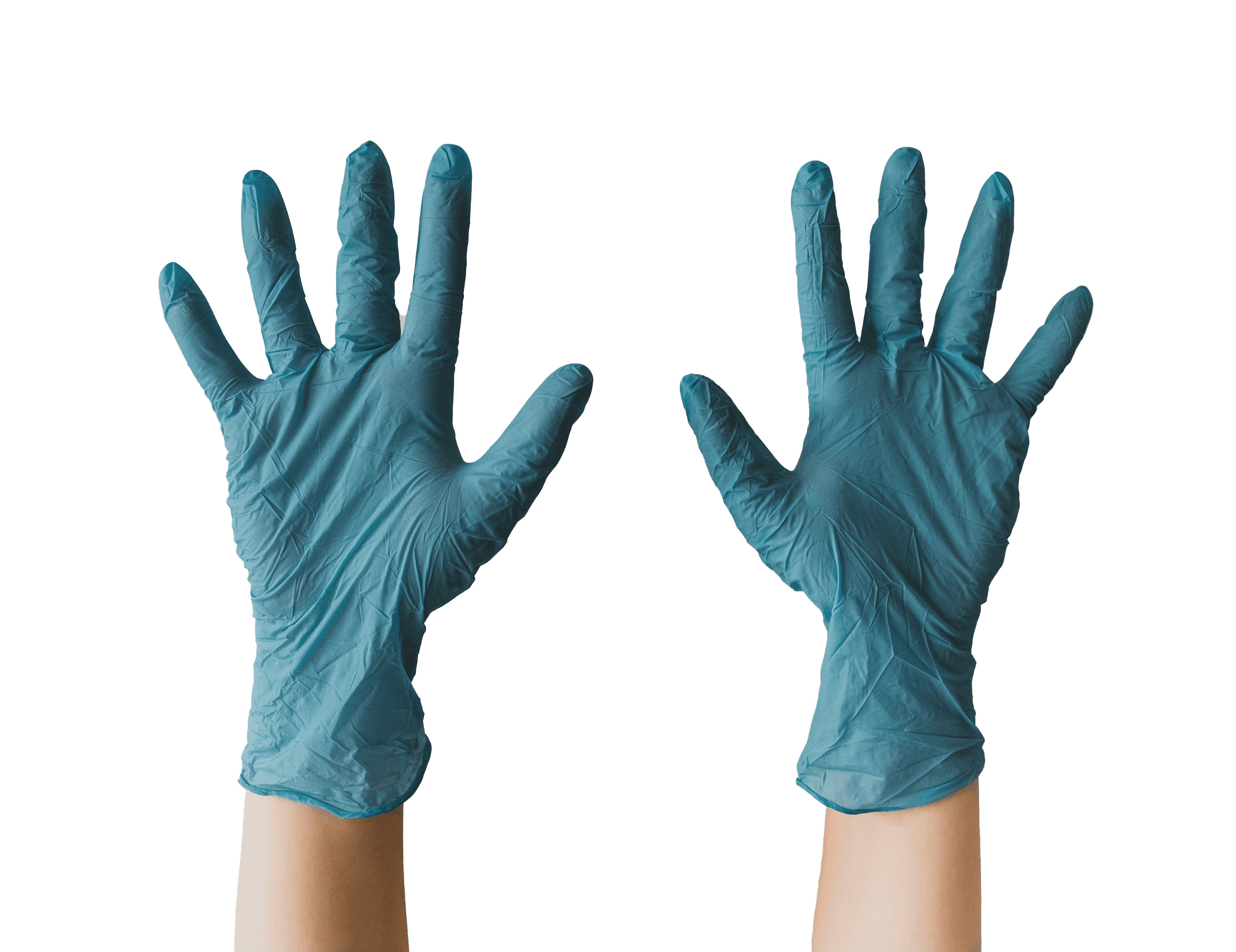 2 hands with a green glove