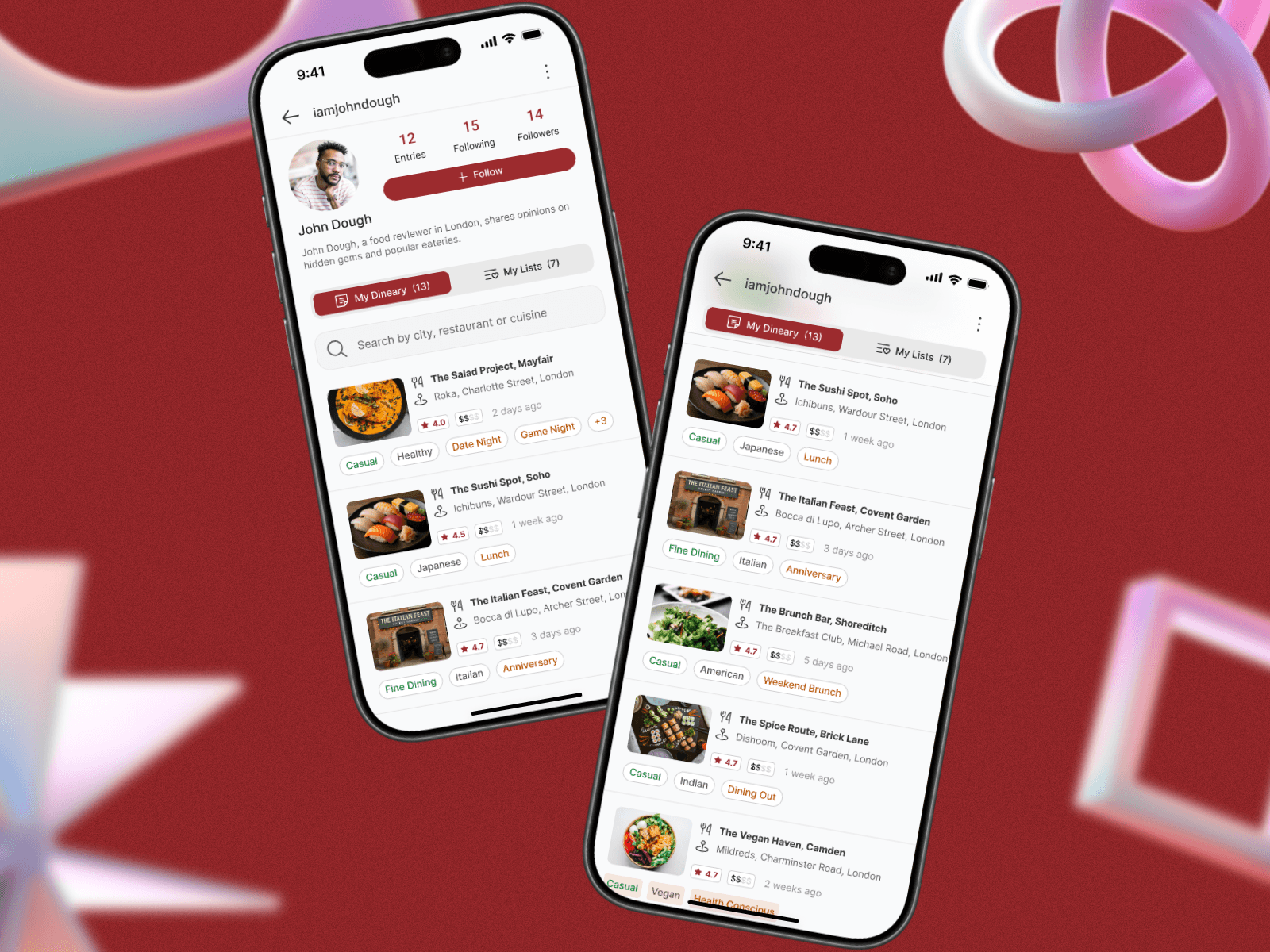 A two app screens next to each others