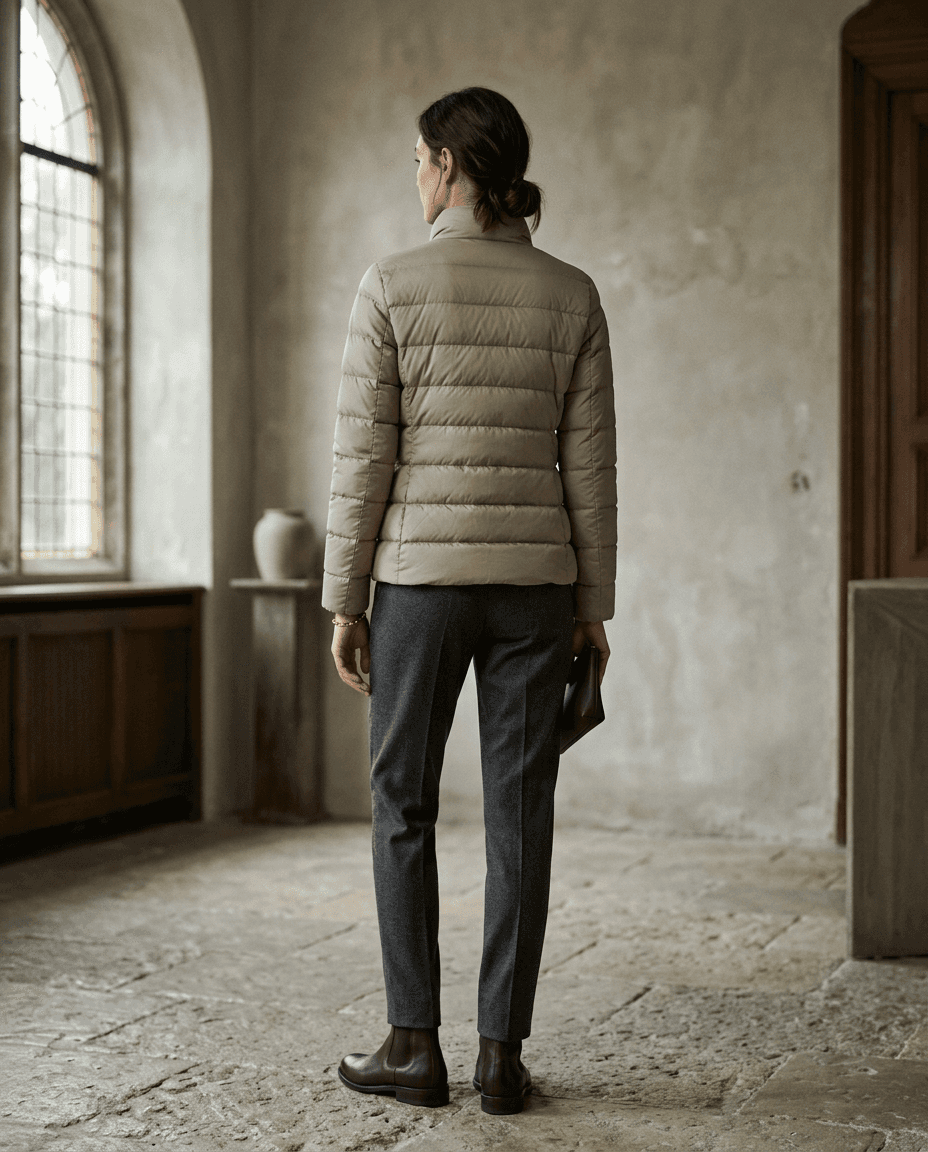 Quilted Stone Down Jacket — Stone — full