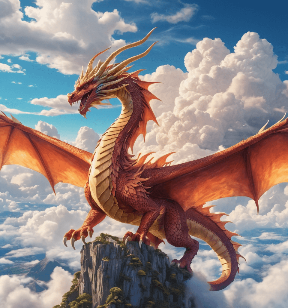 Red Dragon on Cliff