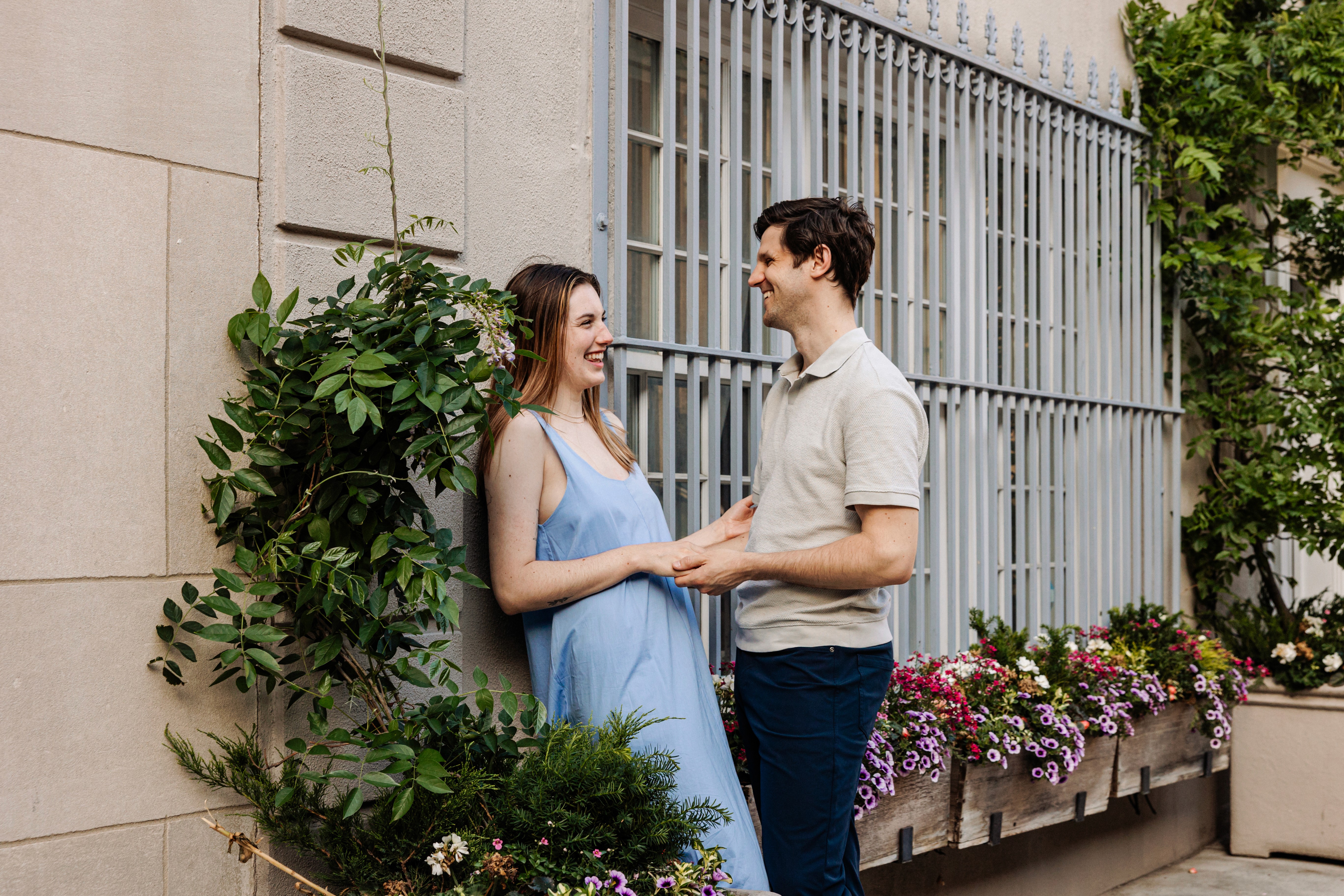 Couple in new york city in washington mews lovingly looking at each other lizz spano photograhy new york city saratoga springs
