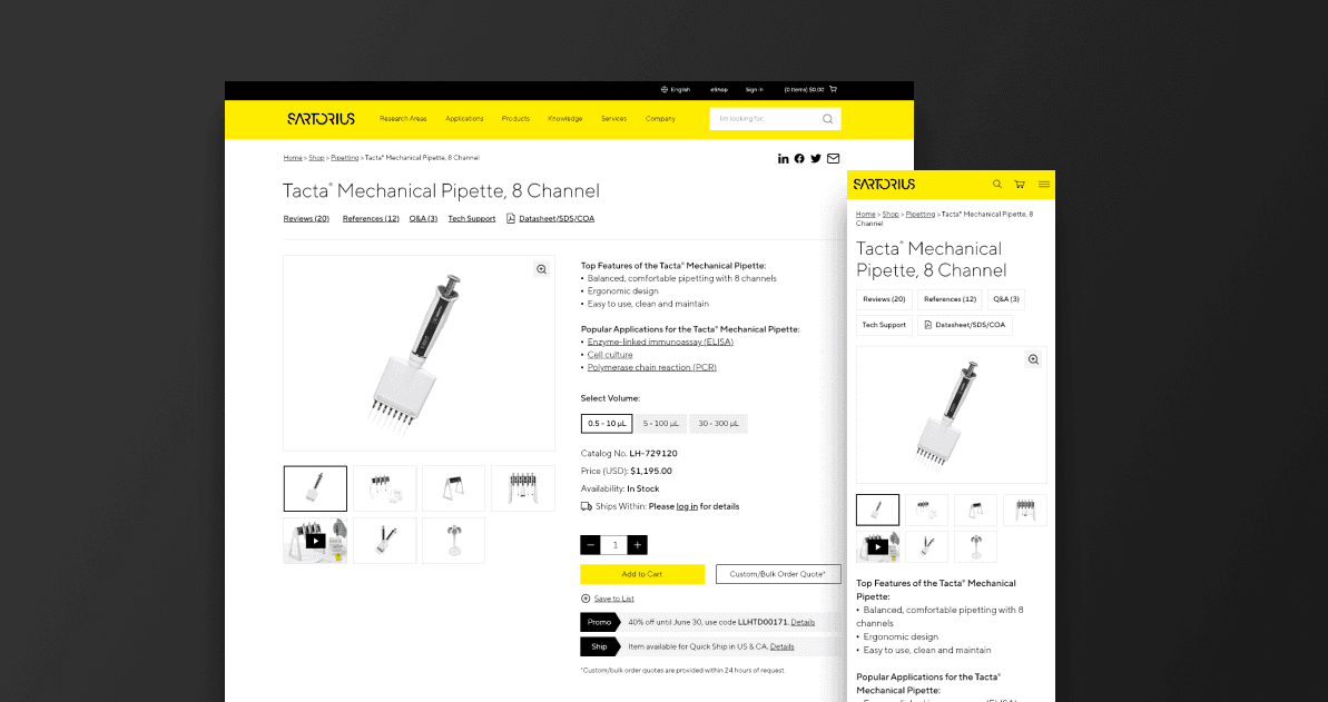 Sartorius.com home and lab balances pages