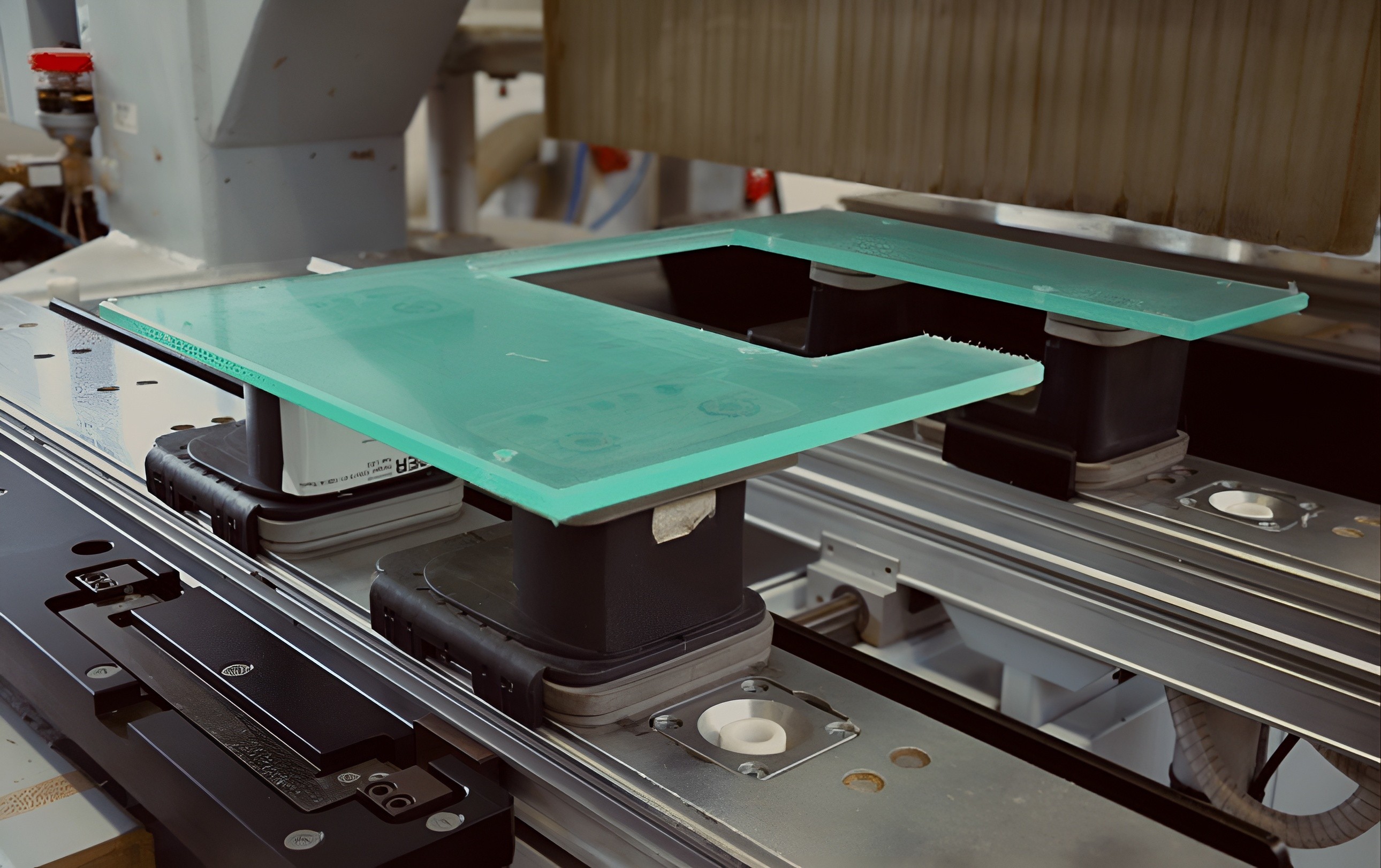 Kunststoffplatte in durchsichtigem grün auf Maschine