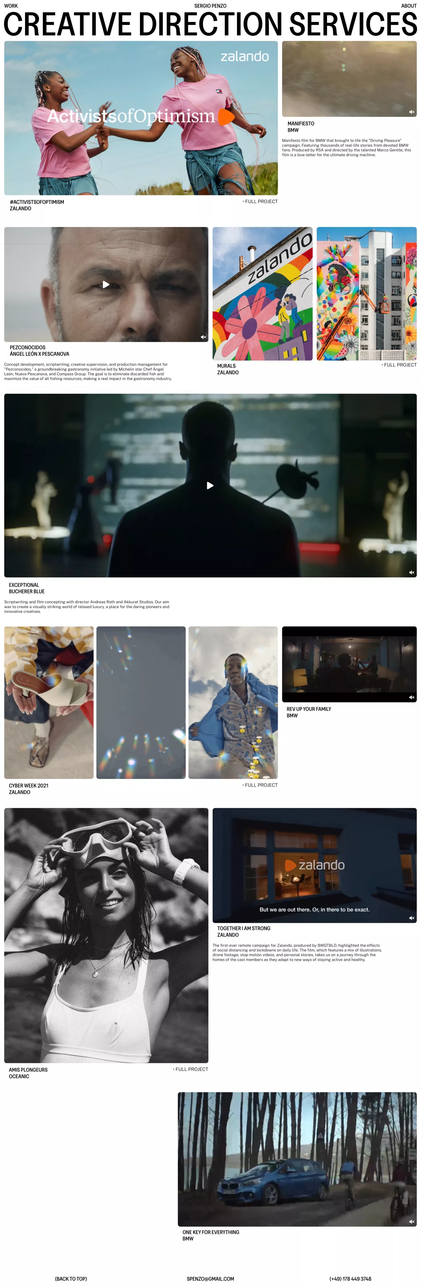 SERGIO PENZO portfolio page screenshot showcasing Design and Advertising design