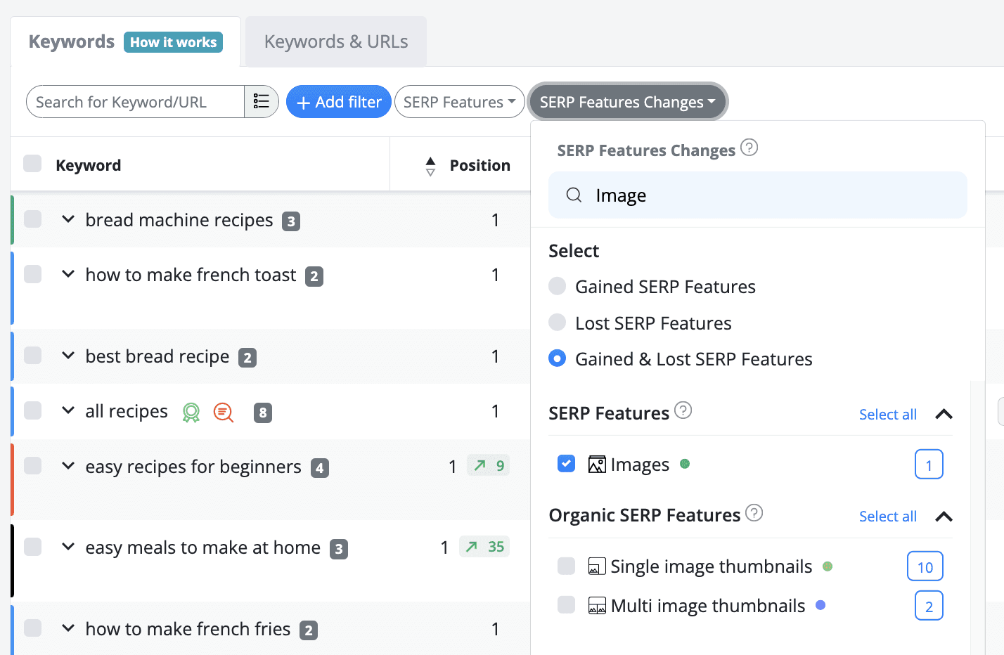 SERP Features Changes - Advanced Web Ranking