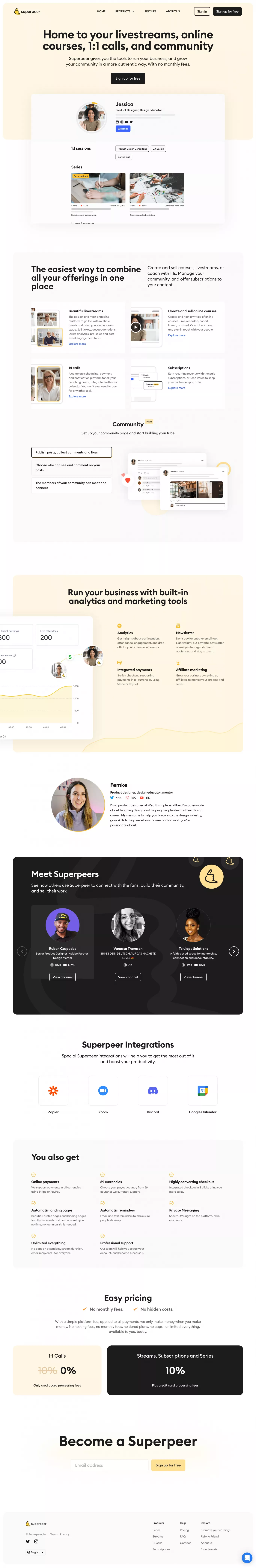 Superpeer landing page screenshot showcasing Event and Tech design