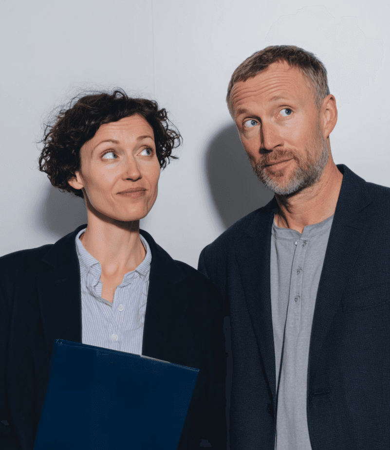 One lady one man looking each others.