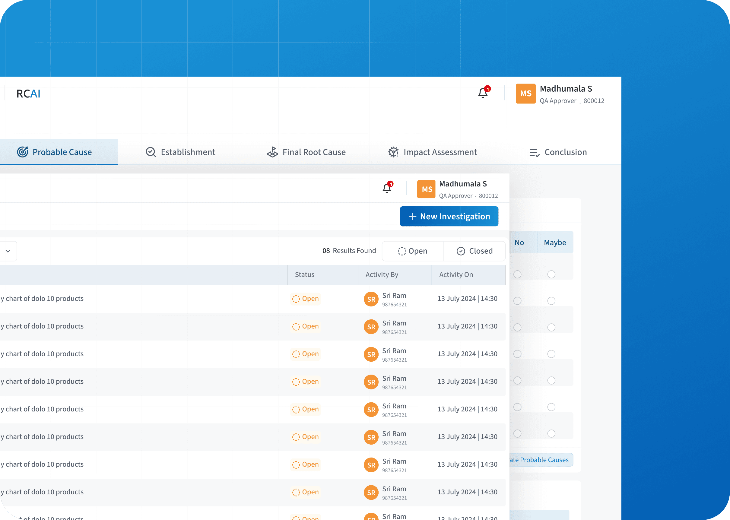 Glimps of an simplified RCAI by structuring steps, evidence, and guiding users through clear assessments reducing errors and speeding up investigations
