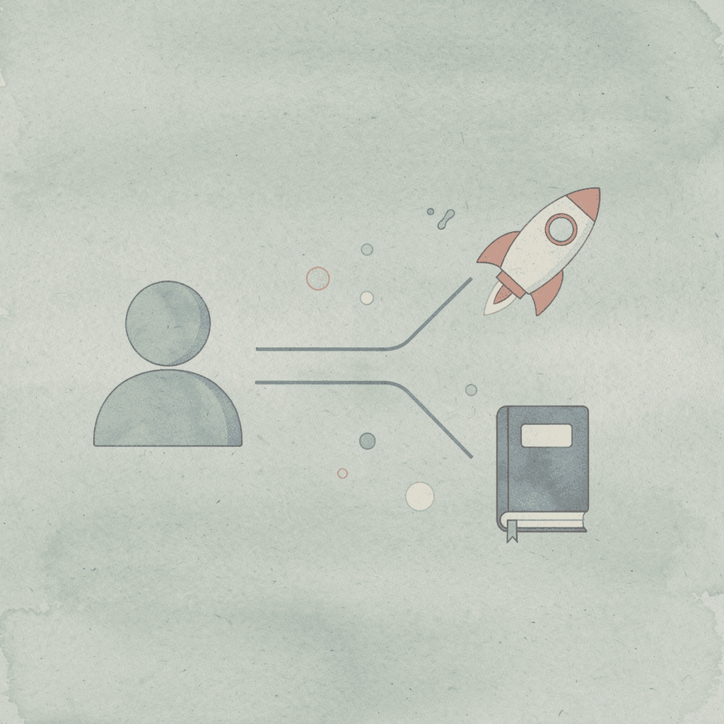 Icon splitting into two paths representing one-time vs automatic import choice