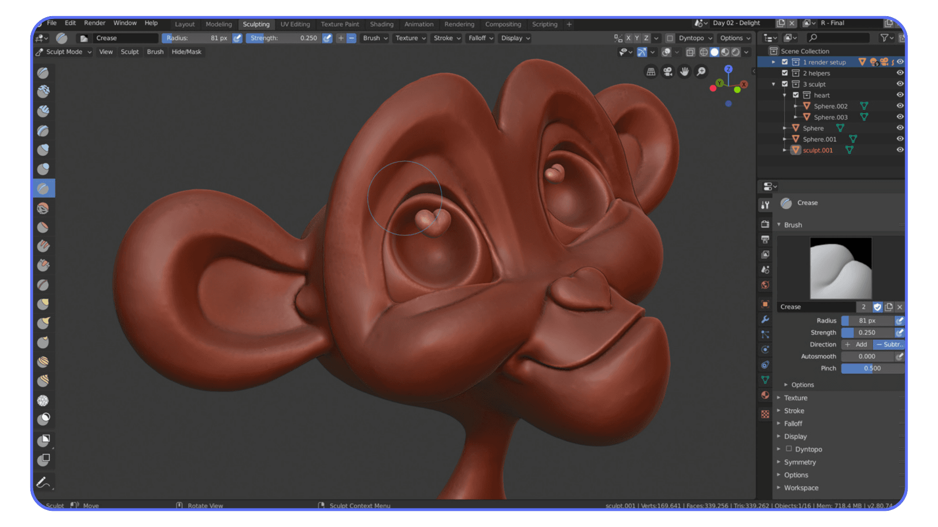 Character sculpting workflow inside Blender 3D software