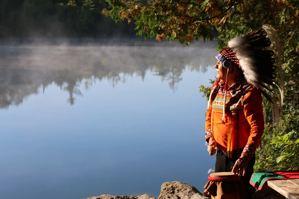 Indigenous Elder looking over the river