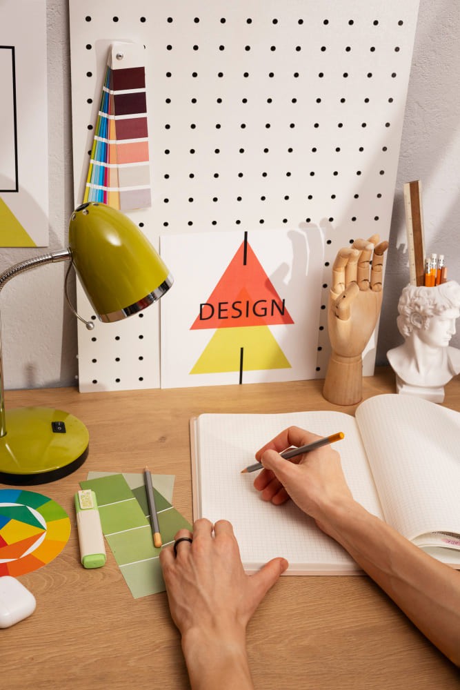 Designer sketching branding concepts for startup