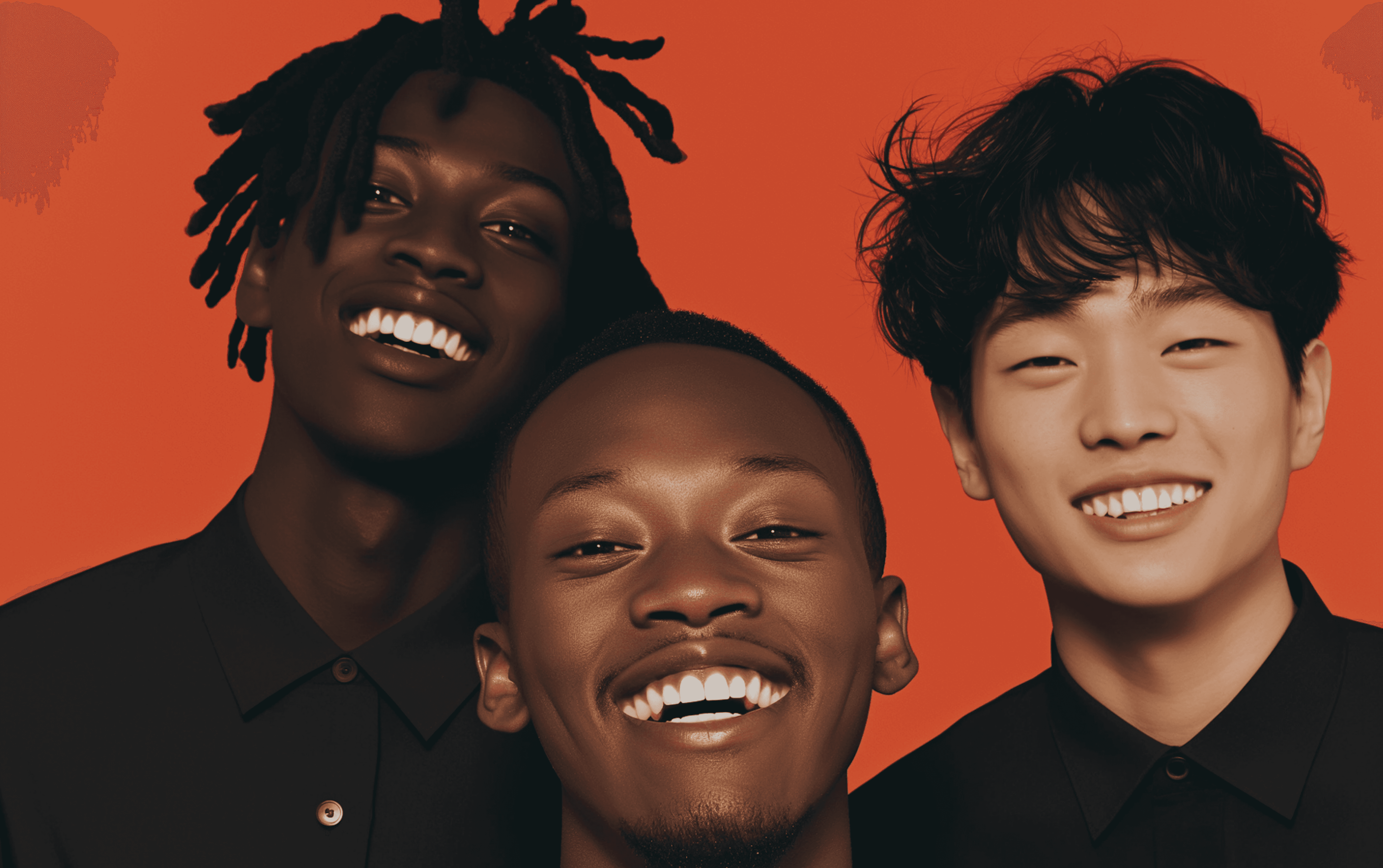 Smiling trio, orange backdrop