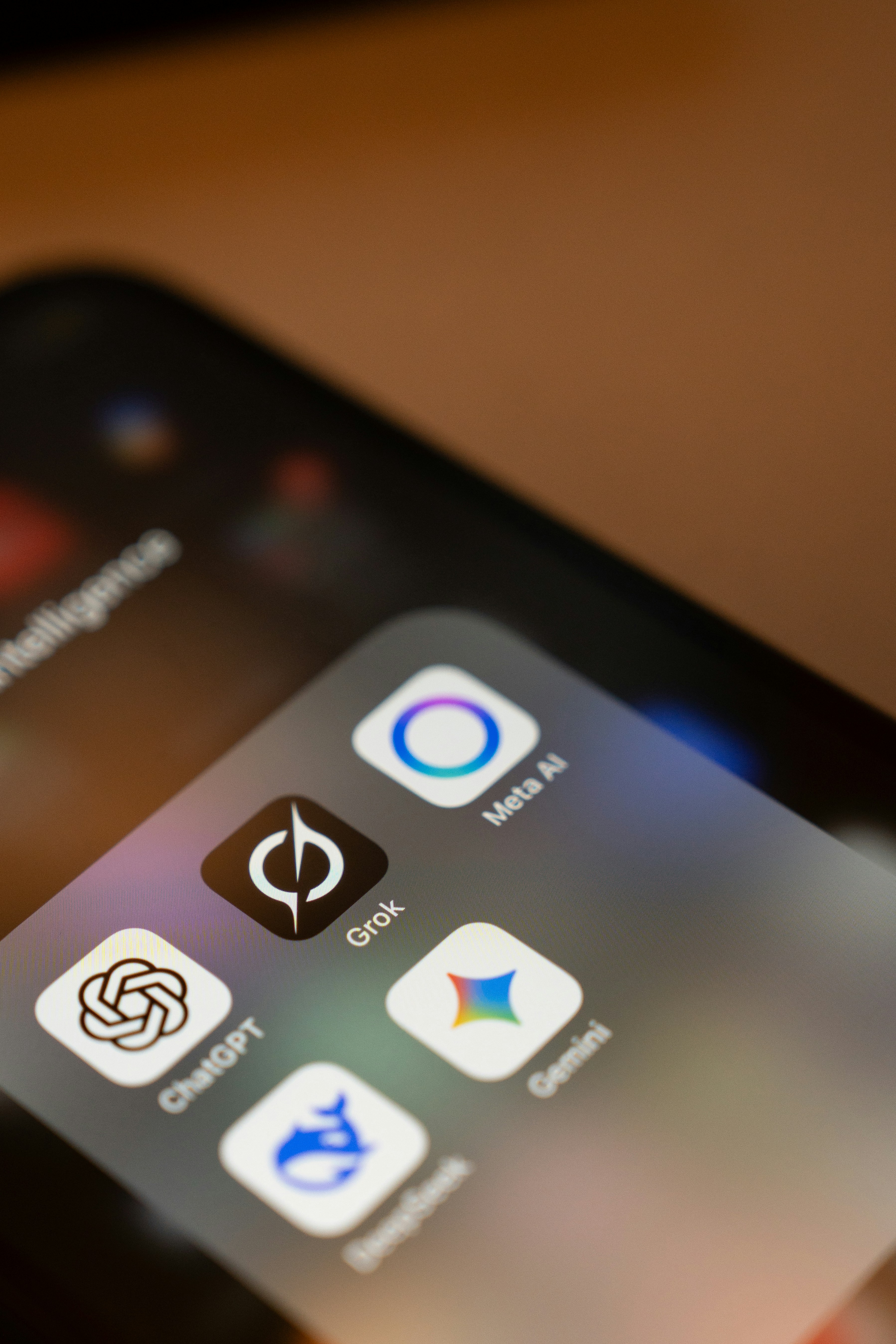Smartphone screen showing AI apps including Meta AI, Grok, ChatGPT, and Gemini for personalized AI learning experiences