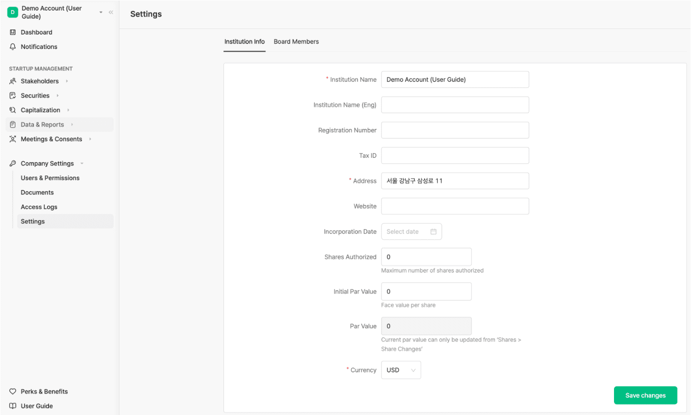 Setting Up Company Information
