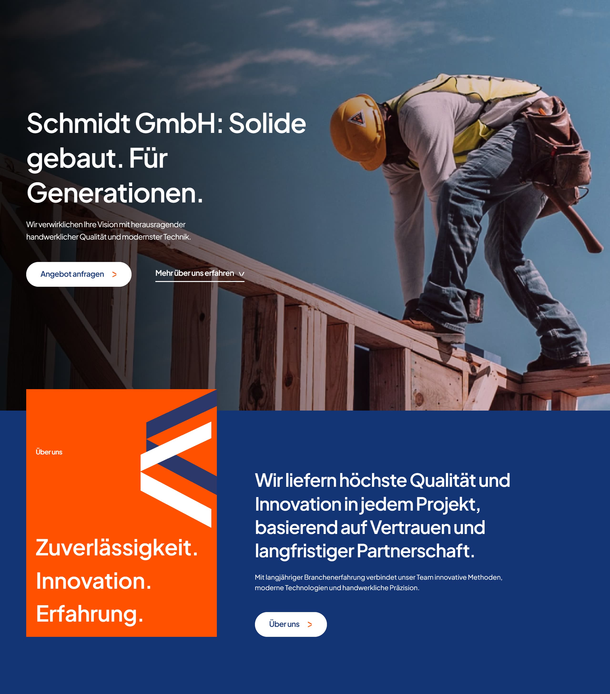 Die Hero-Section von einem Bauunternehmen