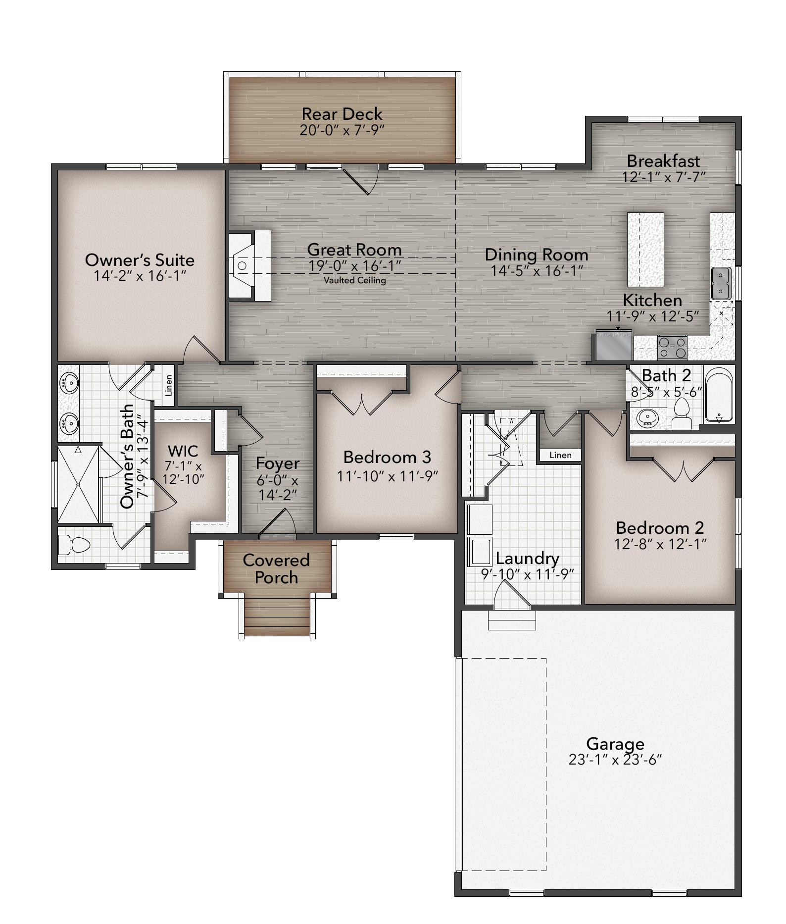 3 bed, 2 bath custom home floorplan