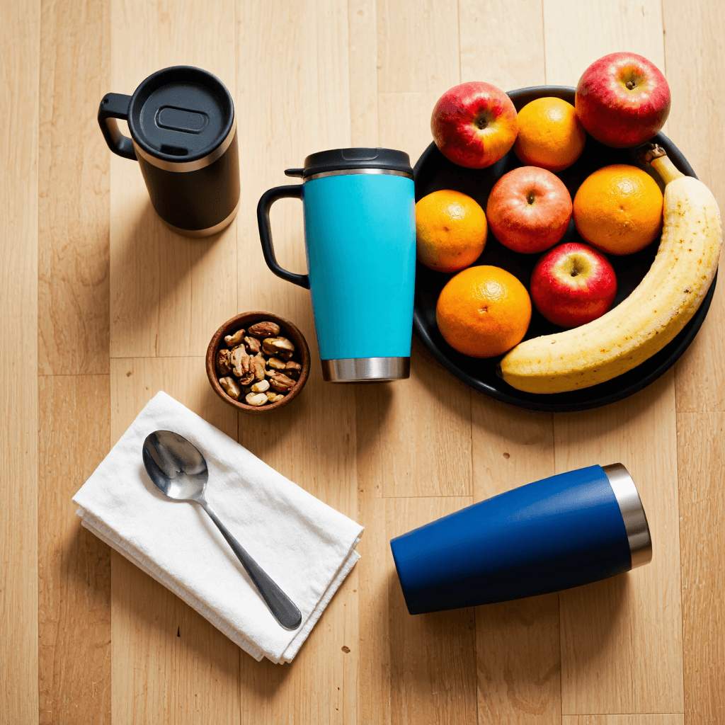 product photography of travel mugs