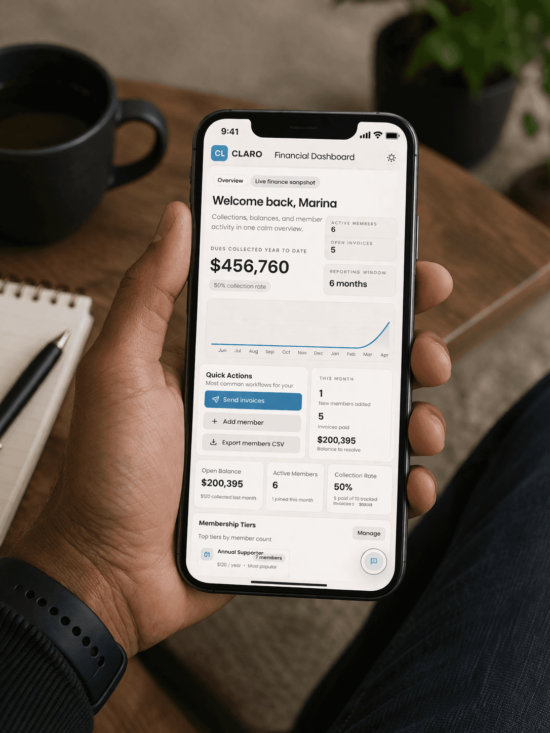 A mockup of Claro mobile app
