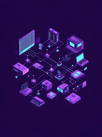 Network of connected devices in purple light