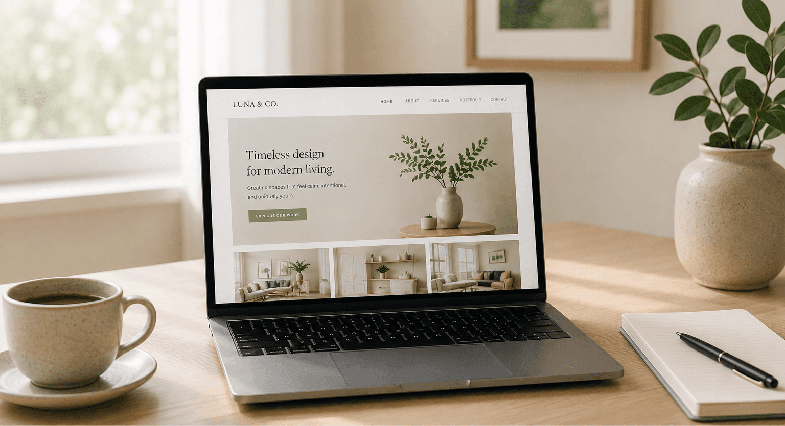 Laptop showing small business website planning
