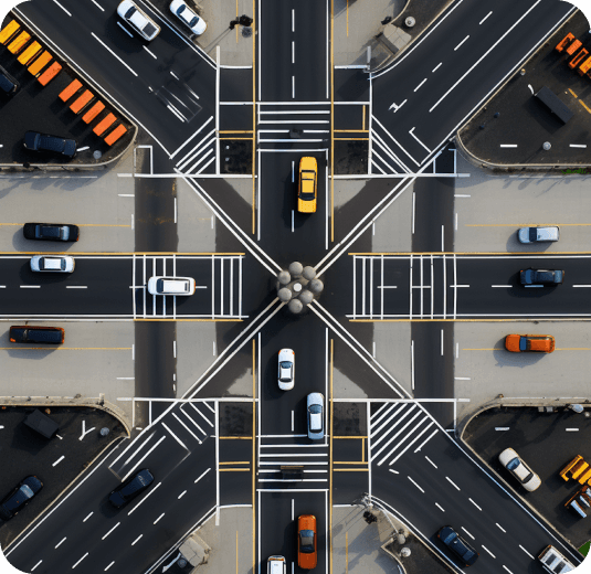 Image of an intersection with cars crossing