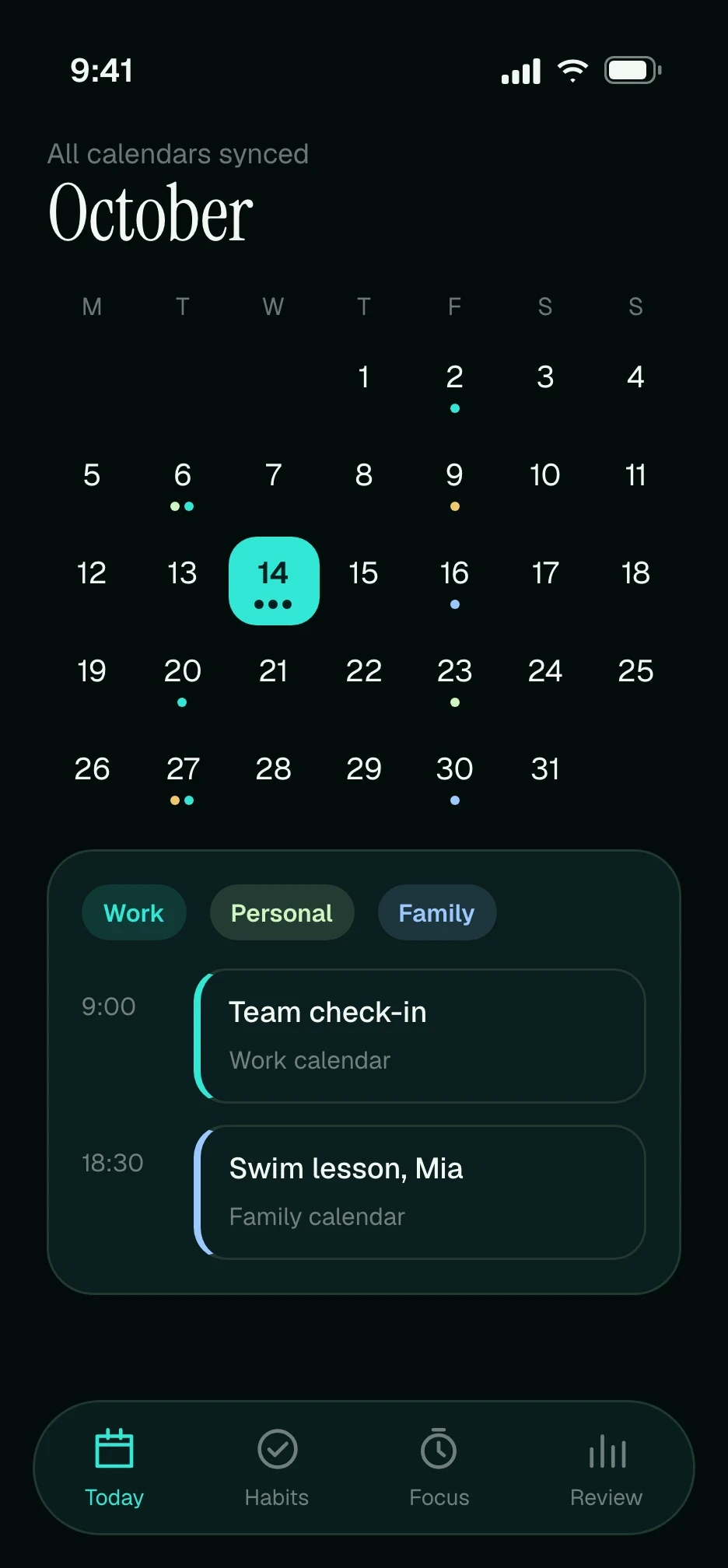 Month calendar screen