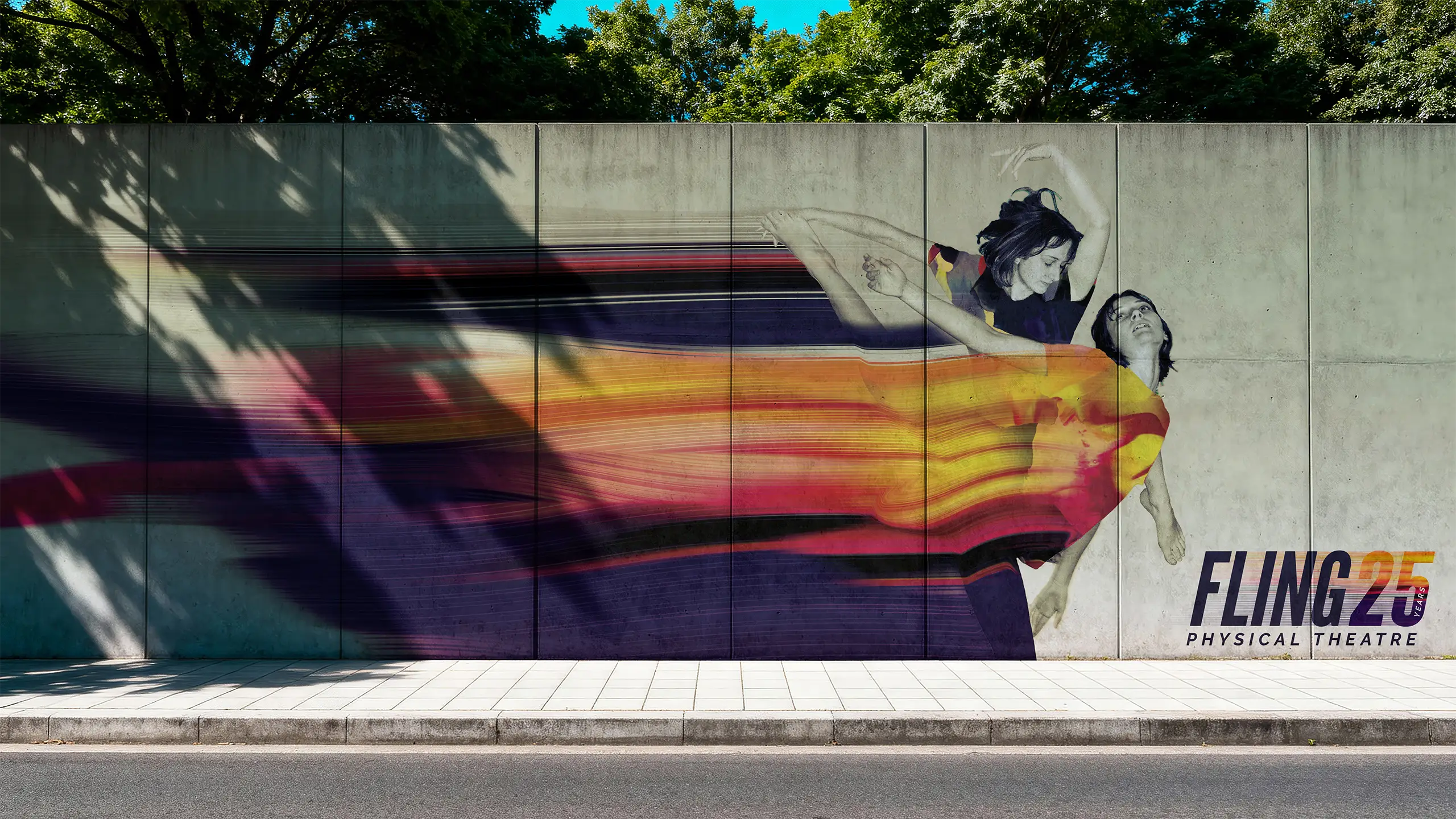 Fling Physical Theatre graphic design on billboard.
